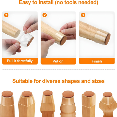 Furniture Leg Protectors Clear Silicone Felt Base 16-Piece Set