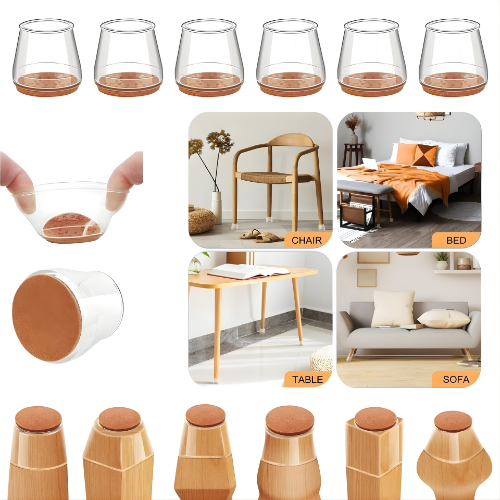 Furniture Leg Protectors Clear Silicone Felt Base