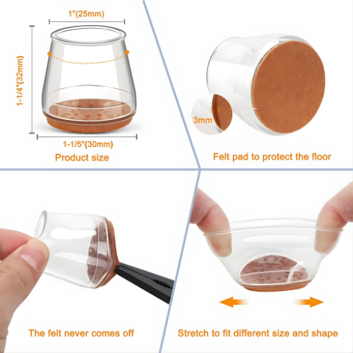 Furniture Leg Protectors Clear Silicone Felt Base