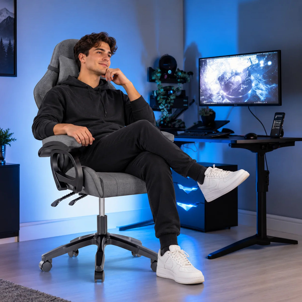 Gaming Chair Height Adjustable Lumbar & Neck Pillows