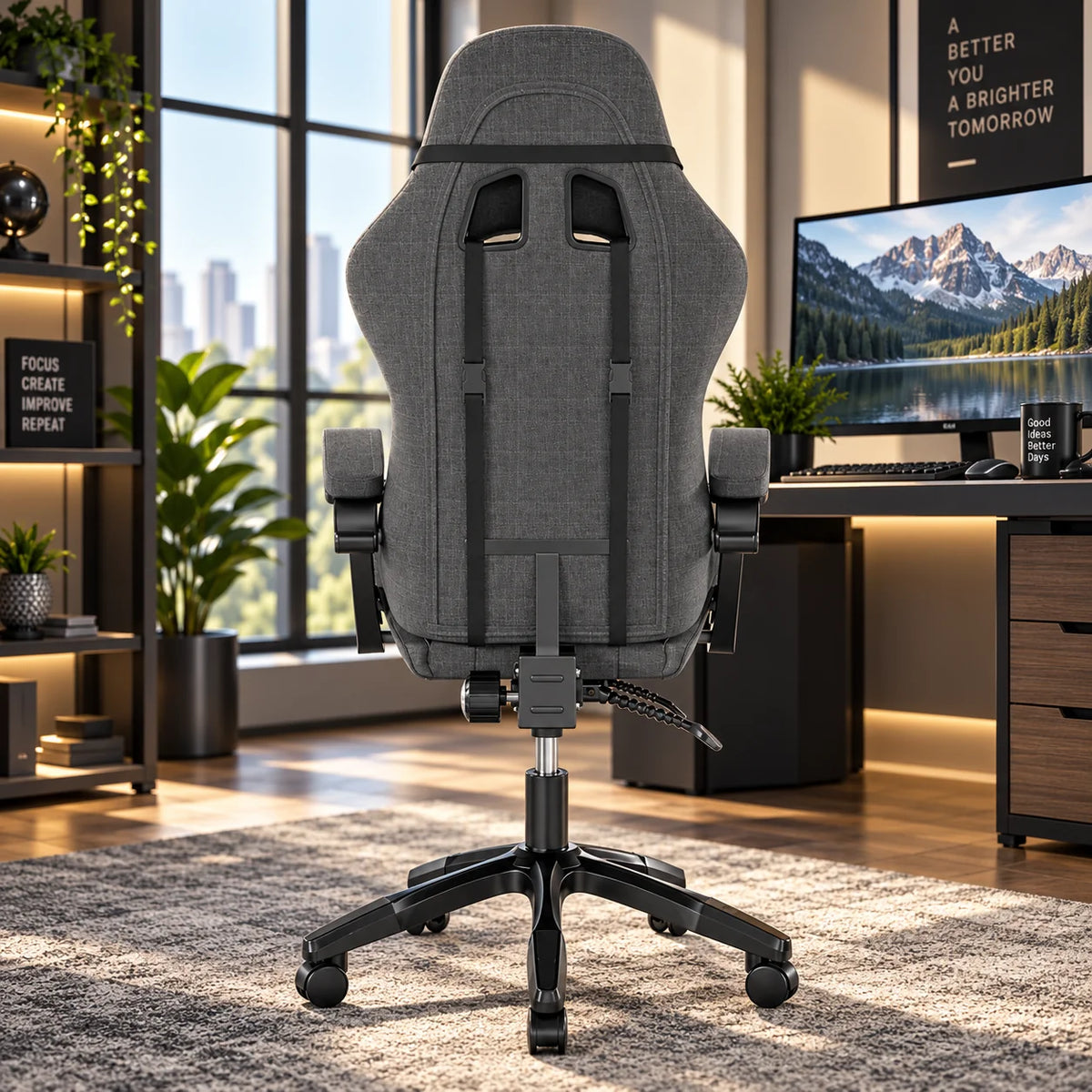 Gaming Chair Height Adjustable Lumbar & Neck Pillows