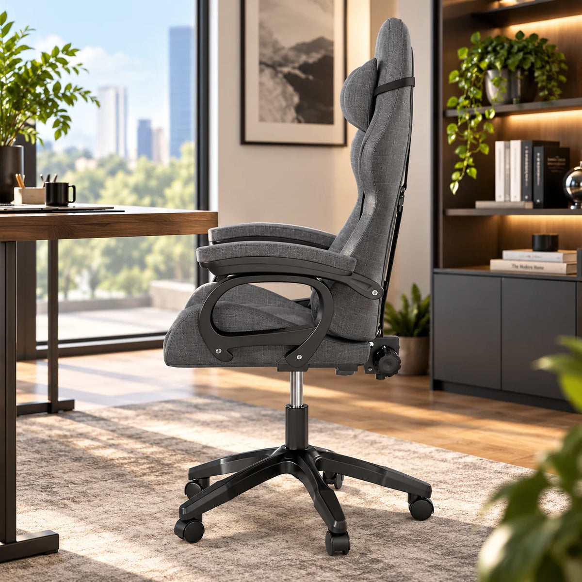 Gaming Chair Height Adjustable Lumbar & Neck Pillows