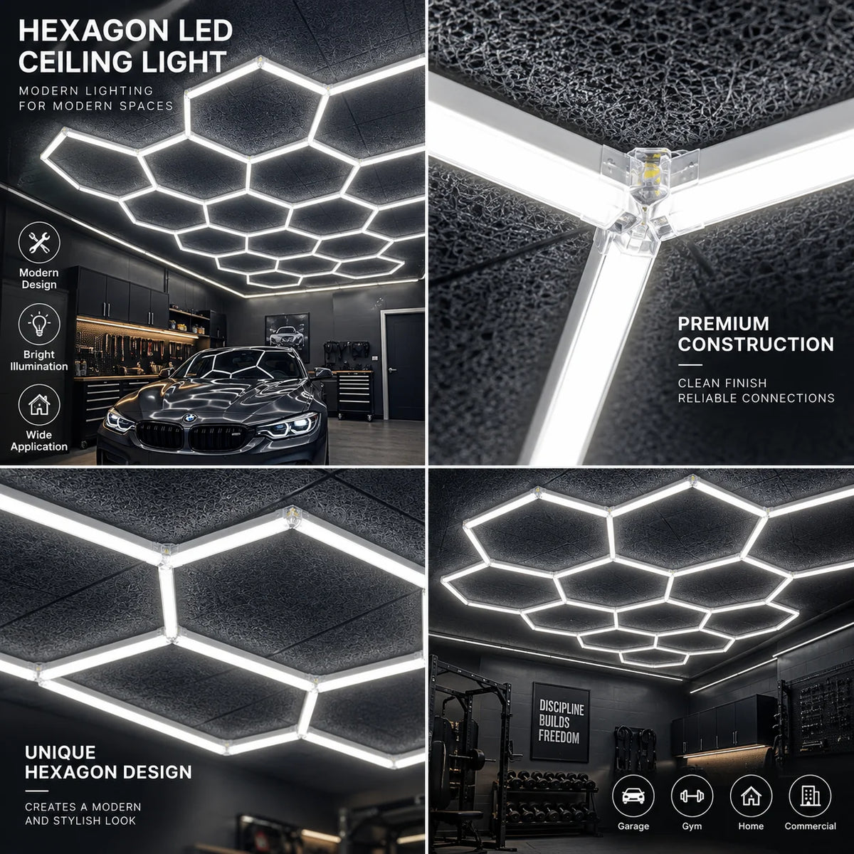 Garage Ceiling Light 14-Panel Modular Hexagon 6000K