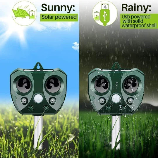 Garden Animal Repeller Solar-Powered Ultrasonic & Flashing LED