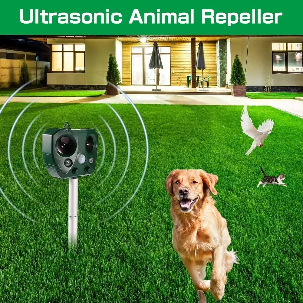 Garden Animal Repeller Solar-Powered Ultrasonic & Flashing LED