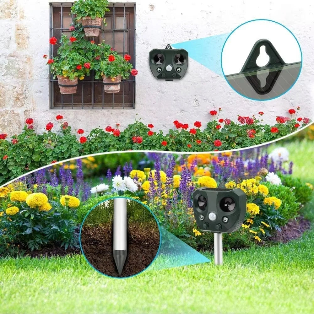 Garden Animal Repeller Solar-Powered Ultrasonic & Flashing LED