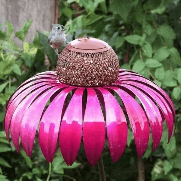 Garden Bird Feeder Coneflower Metal Lift Lid