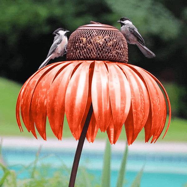 Garden Bird Feeder Coneflower Metal Lift Lid