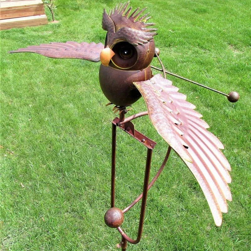 Garden Bird Sculpture Kinetic Wind-Swaying Weather-Resistant Metal