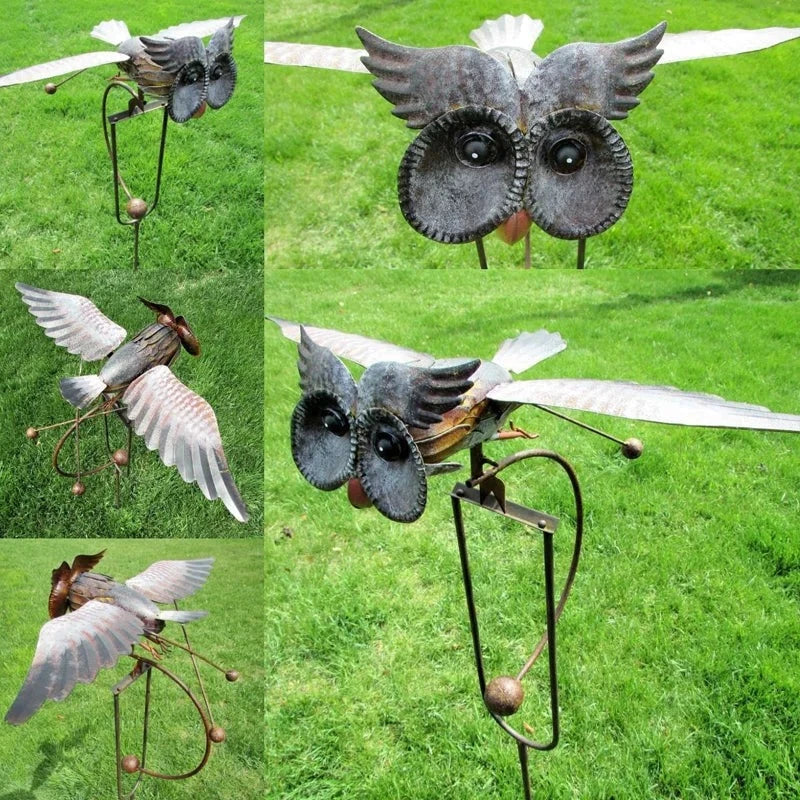 Garden Bird Sculpture Kinetic Wind-Swaying Weather-Resistant Metal