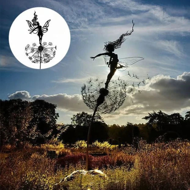 Garden Sculpture Fairy On Dandelion Weatherproof Steel Stake