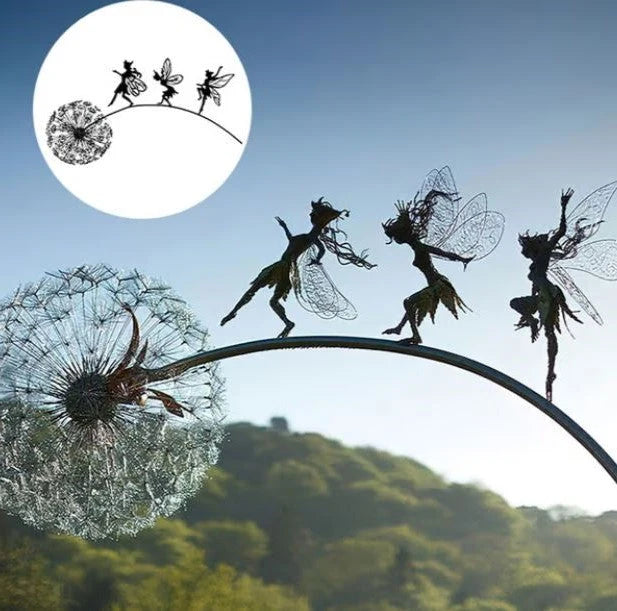 Garden Sculpture Fairy On Dandelion Weatherproof Steel Stake