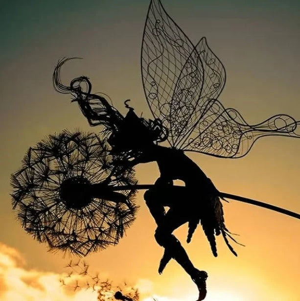 Garden Sculpture Fairy On Dandelion Weatherproof Steel Stake