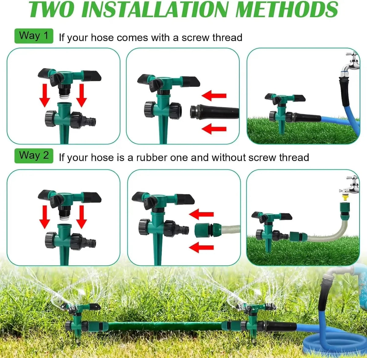 Garden Sprinkler Set 360 Degree Rotation Adjustable Nozzles Quick-Connect