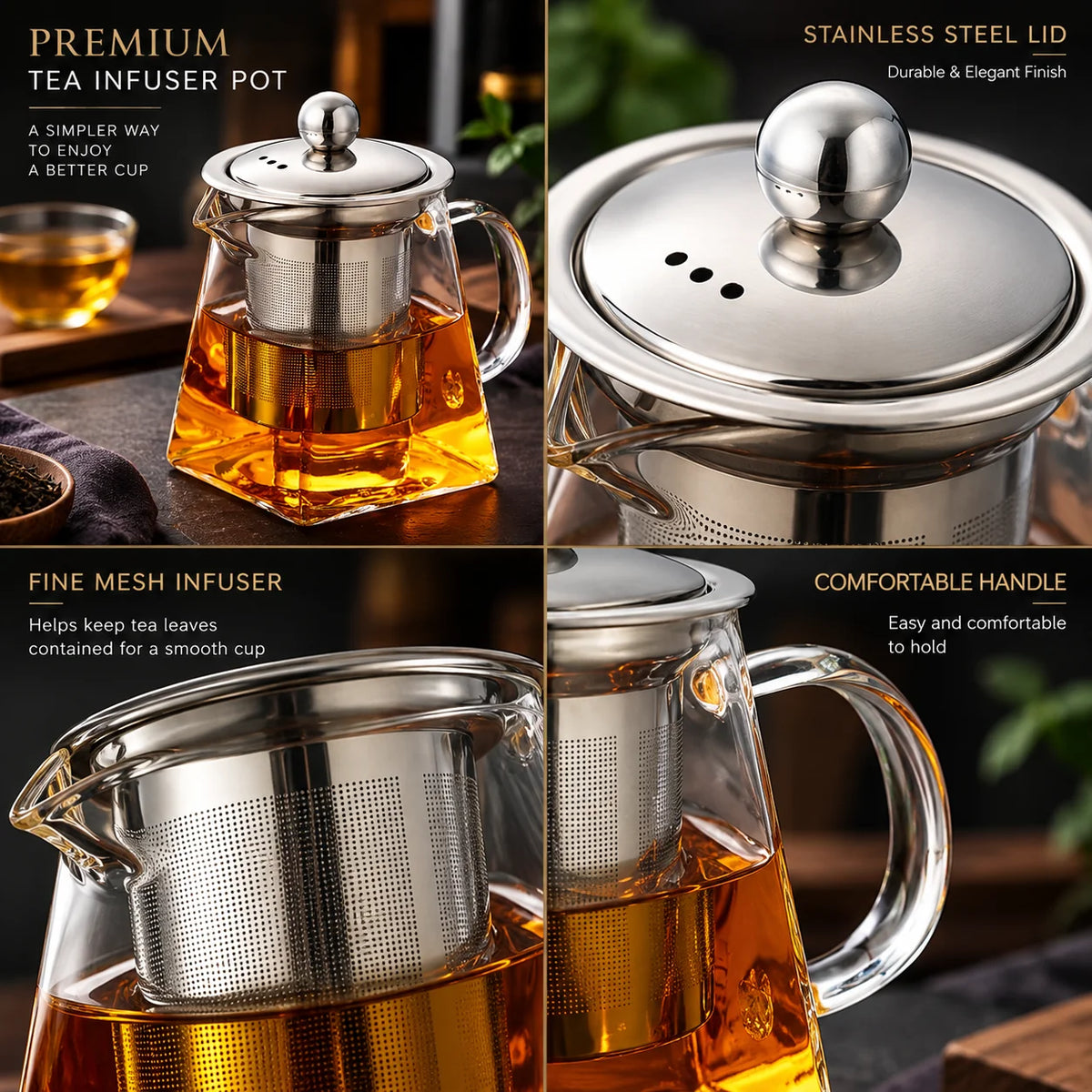 Glass Teapot Borosilicate Glass & Stainless Steel Infuser