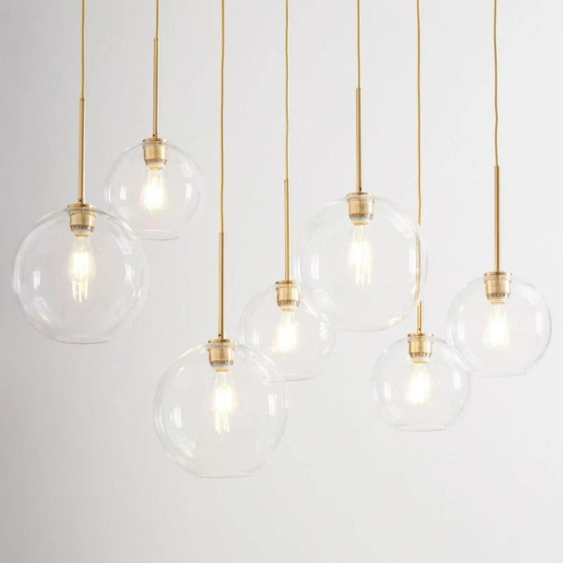 Globe Pendant Light Brass & Clear Glass Adjustable Length