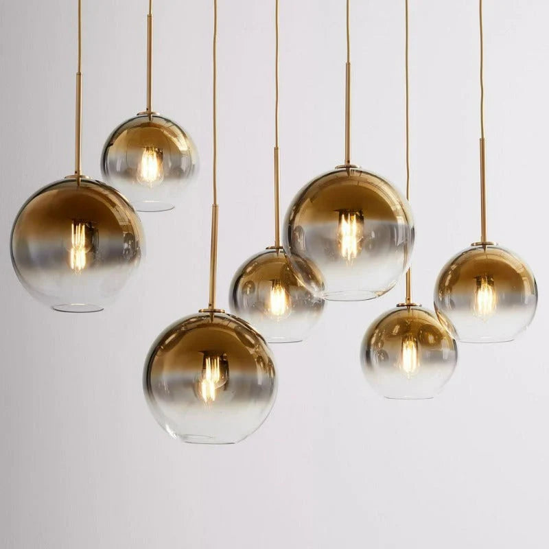 Globe Pendant Light Brass & Clear Glass Adjustable Length