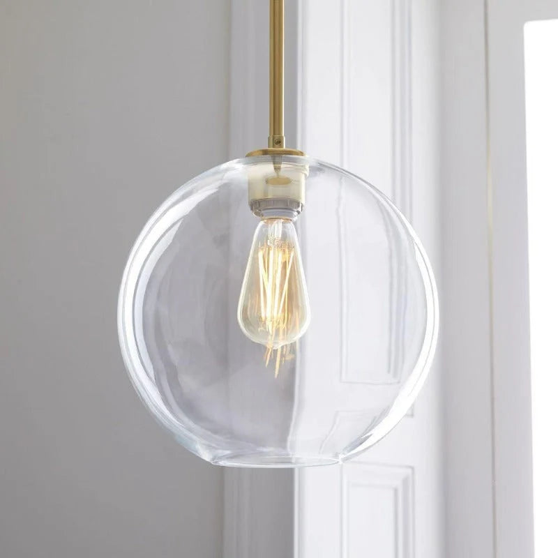 Globe Pendant Light Brass & Clear Glass Adjustable Length