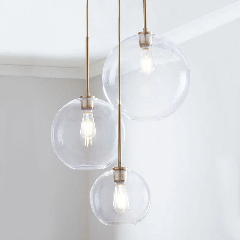 Globe Pendant Light Brass & Clear Glass Adjustable Length