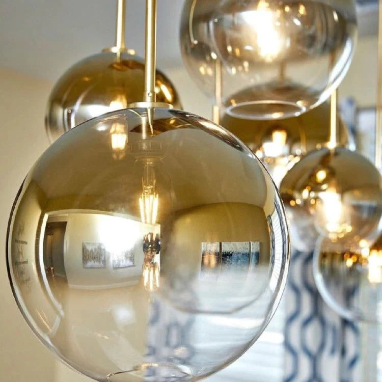 Globe Pendant Light Brass & Clear Glass Adjustable Length