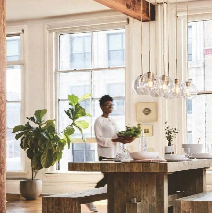 Globe Pendant Light Brass & Clear Glass Adjustable Length