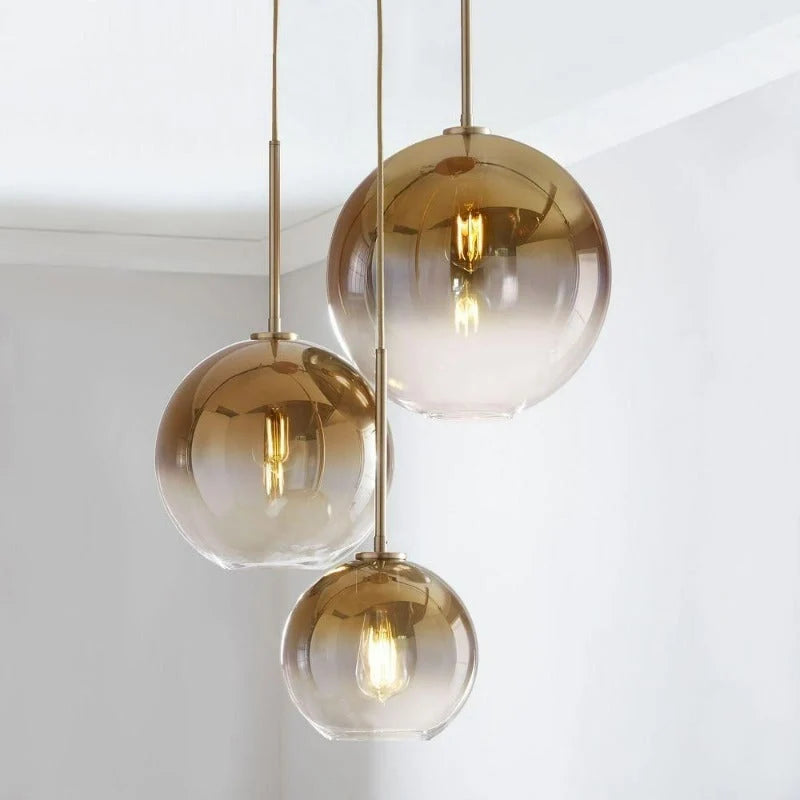 Globe Pendant Light Brass & Clear Glass Adjustable Length