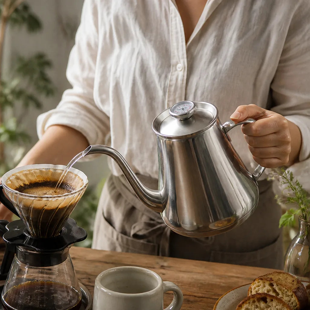Gooseneck Kettle With Lid Thermometer (304 Stainless Steel)