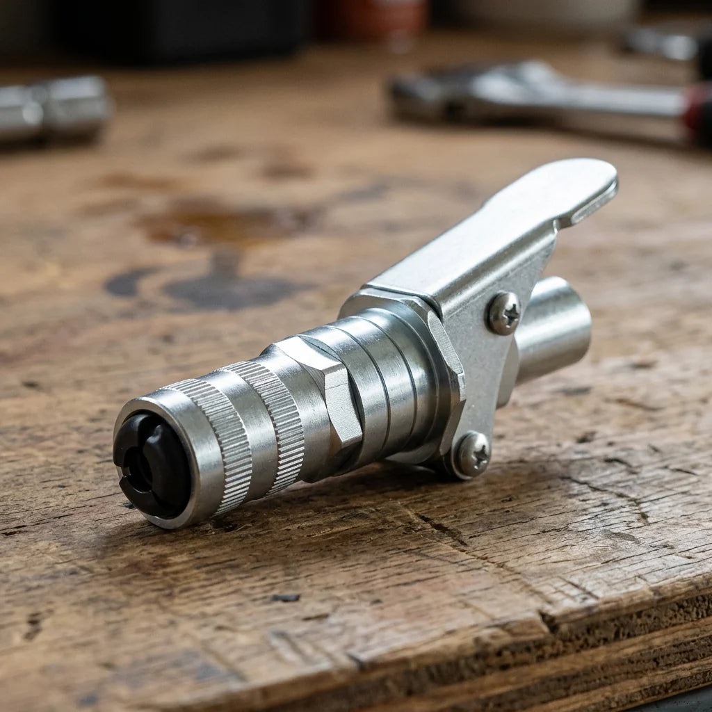 Grease Gun Coupler Quick-Release Lever Lock Zinc-Plated Steel