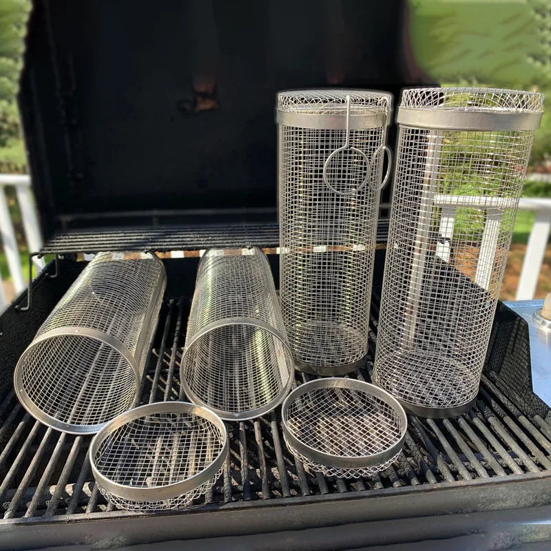Grill Basket Rotating Stainless Steel Secure Latch