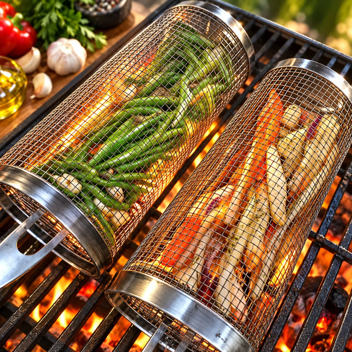 Grill Basket Tumbling Rotisserie 304 Stainless Steel Dishwasher Safe