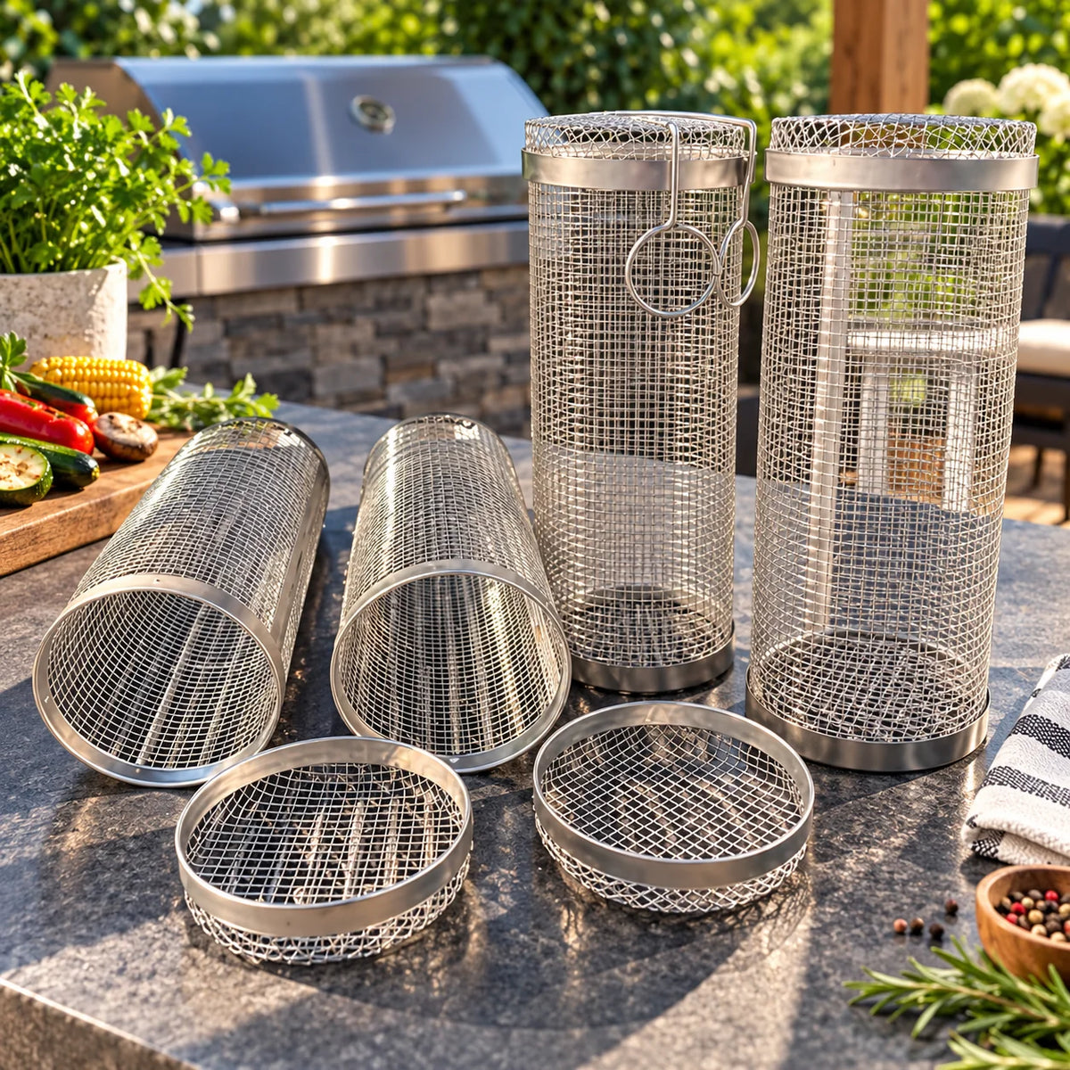 Grill Basket Tumbling Rotisserie 304 Stainless Steel Dishwasher Safe