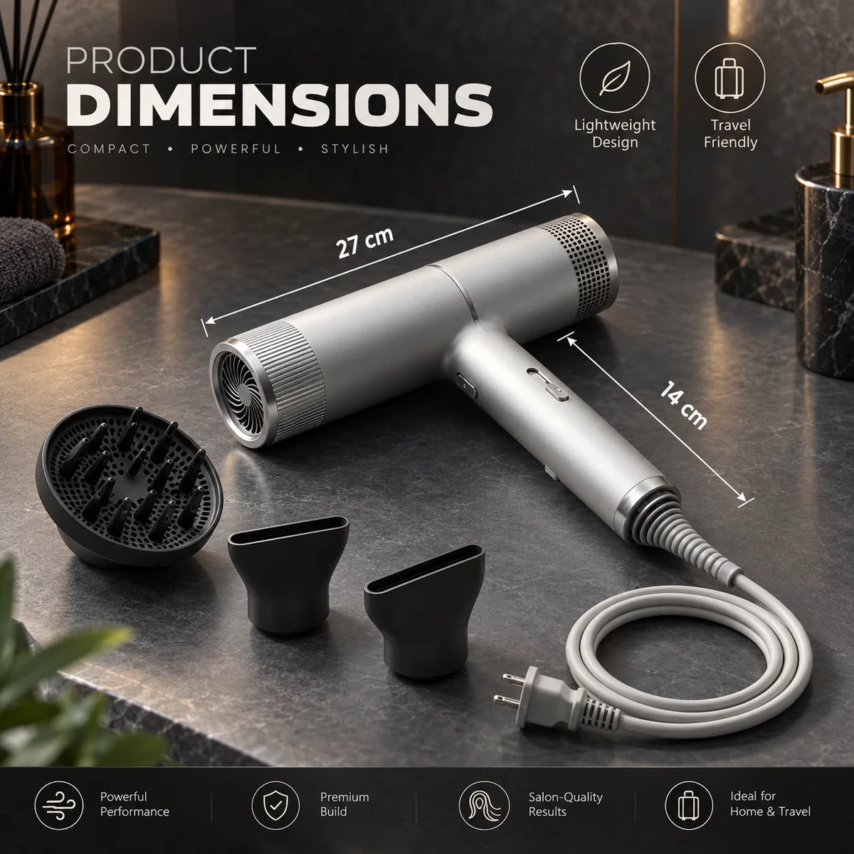Hair Dryer Lightweight Travel Ionic & Brushless Motor