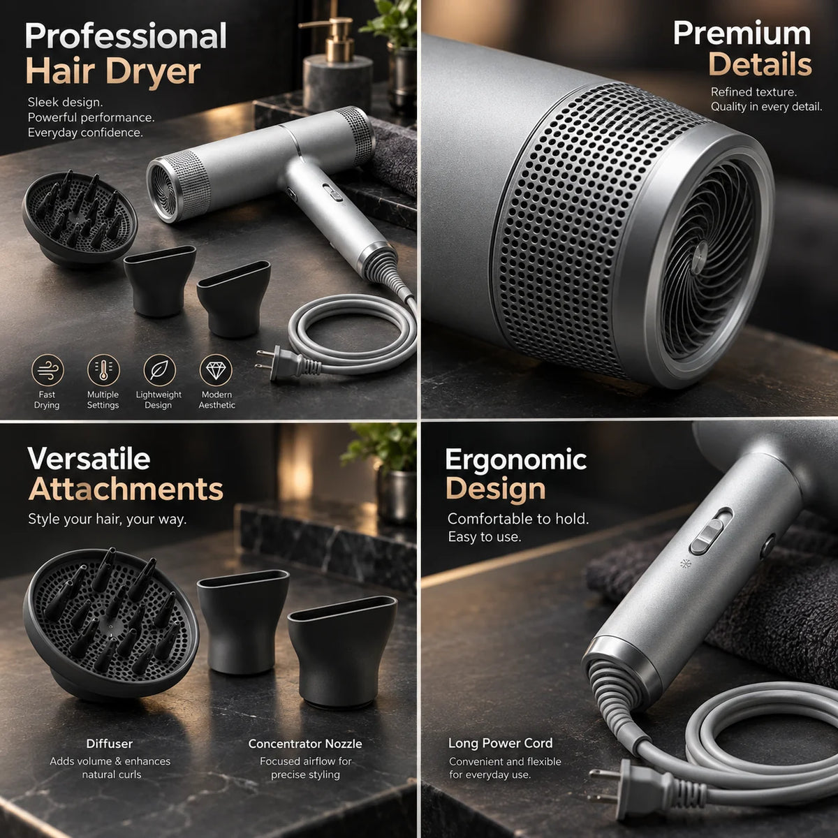 Hair Dryer Lightweight Travel Ionic & Brushless Motor