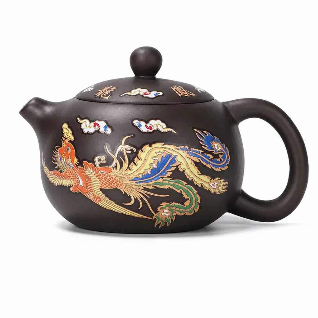 Hand-Carved Dragon & Phoenix Purple Clay Teapot