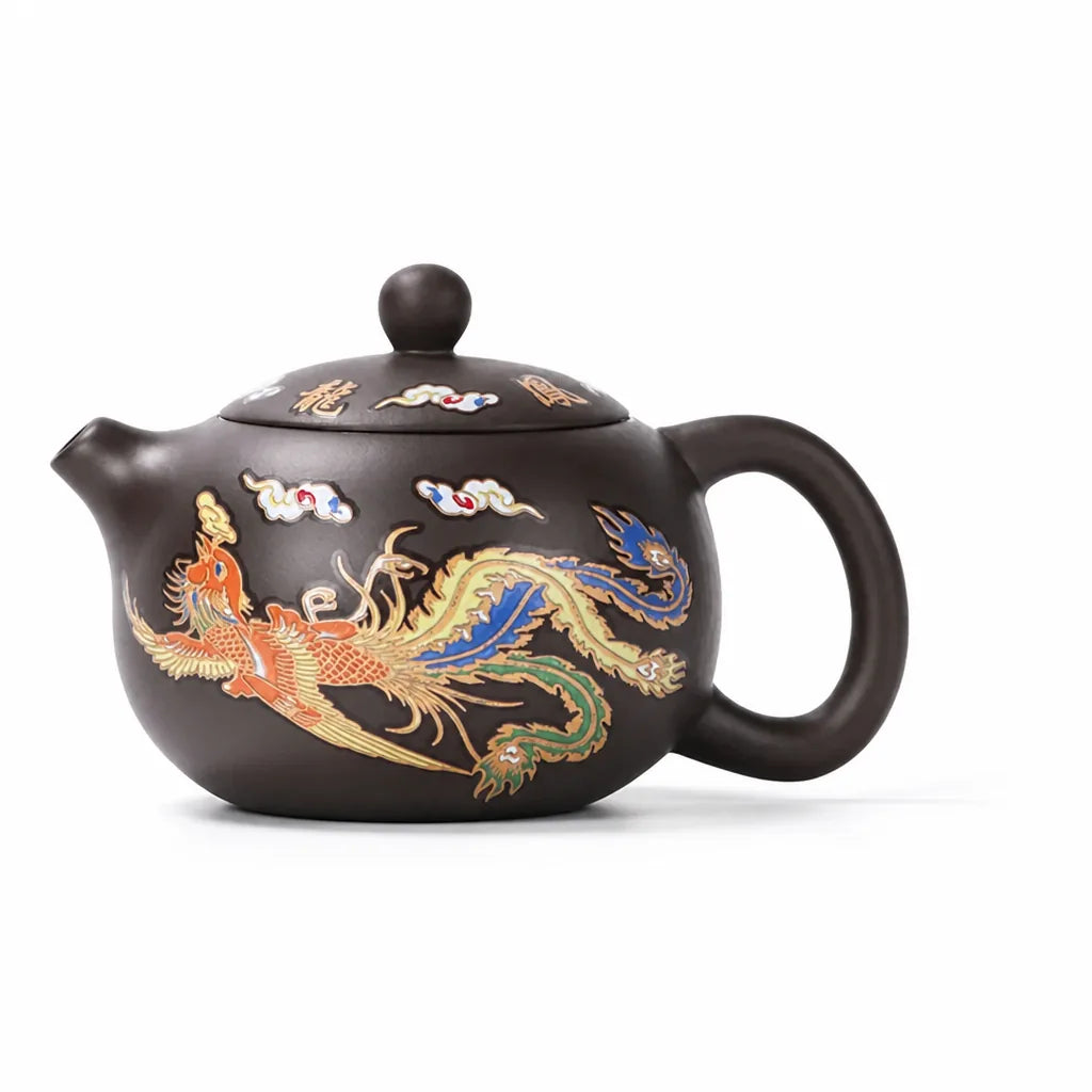 Hand-Carved Dragon & Phoenix Purple Clay Teapot