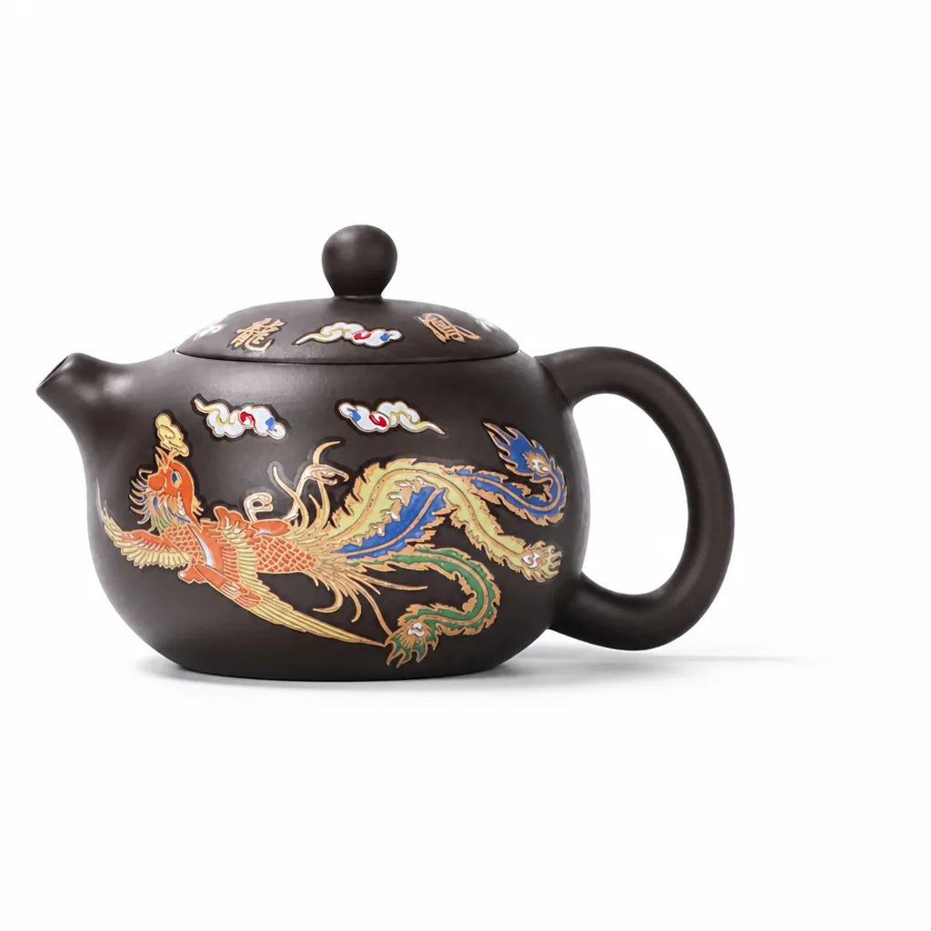 Hand-Carved Dragon & Phoenix Purple Clay Teapot