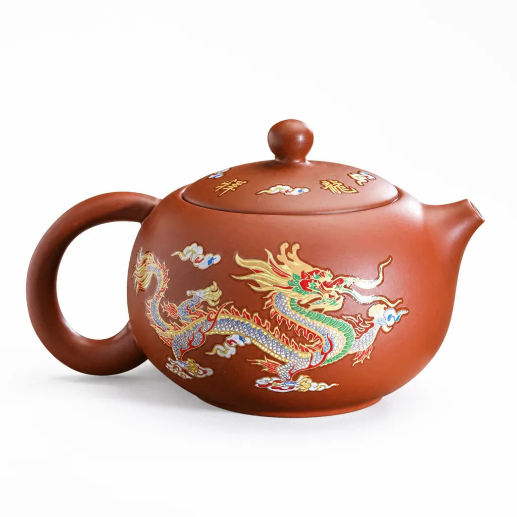 Hand-Carved Dragon & Phoenix Purple Clay Teapot