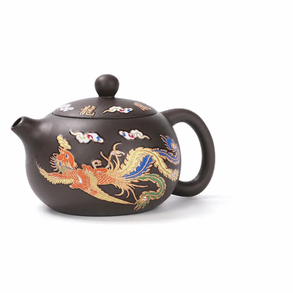 Hand-Carved Dragon & Phoenix Purple Clay Teapot