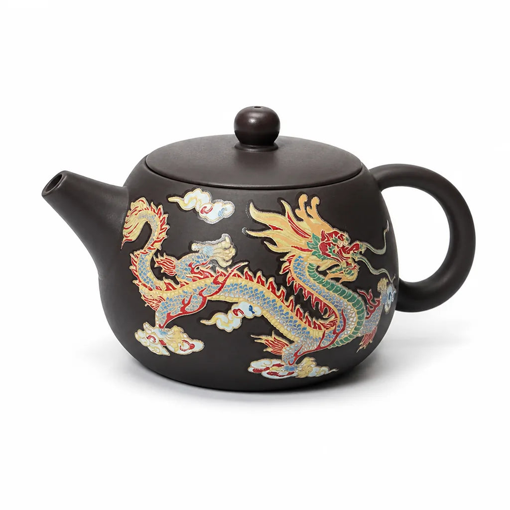 Hand-Carved Dragon & Phoenix Purple Clay Teapot