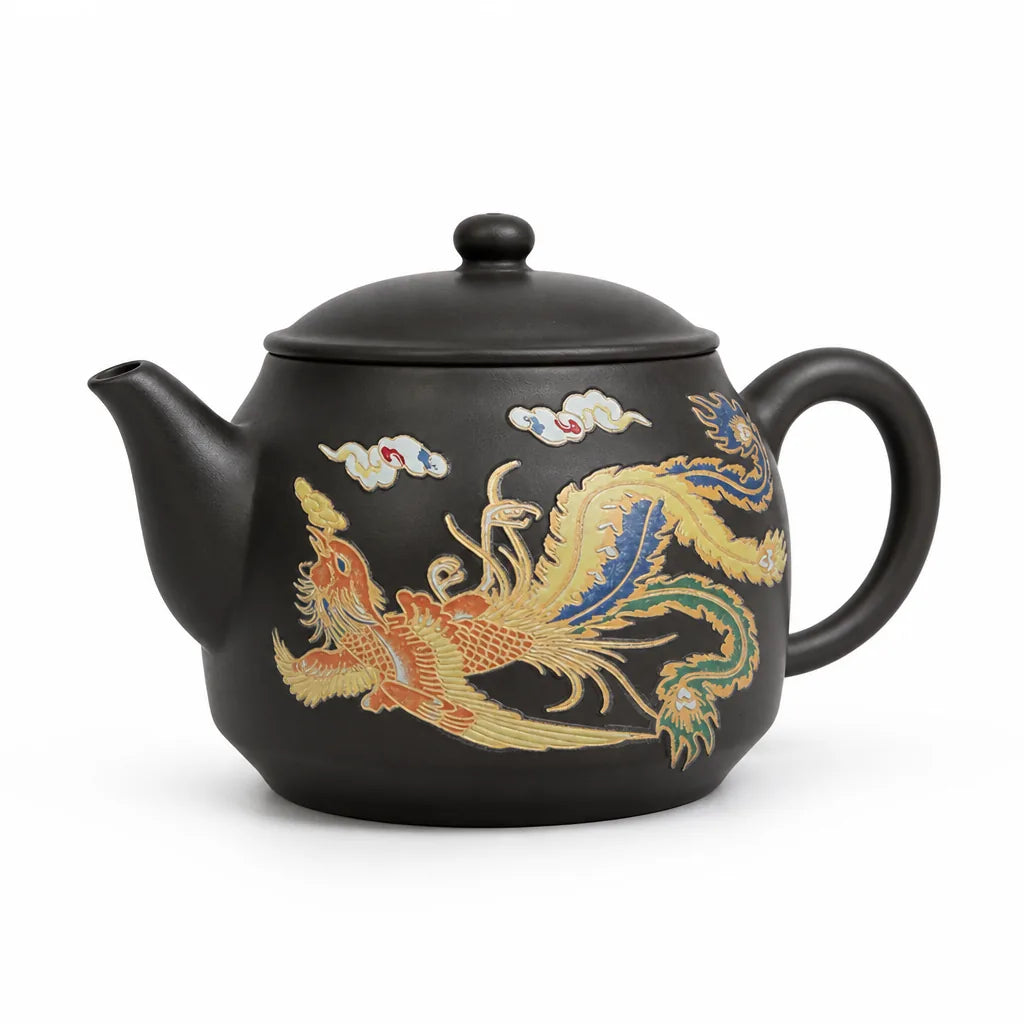 Hand-Carved Dragon & Phoenix Purple Clay Teapot