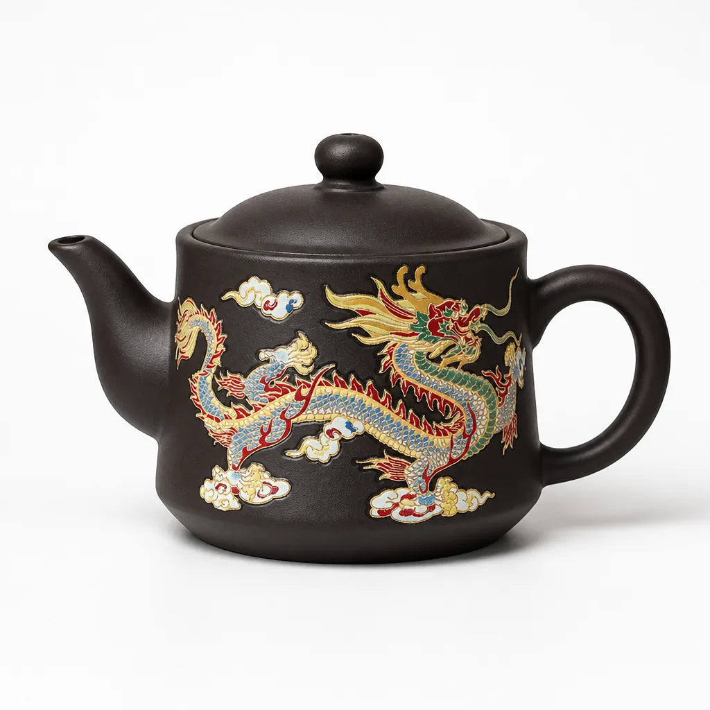 Hand-Carved Dragon & Phoenix Purple Clay Teapot