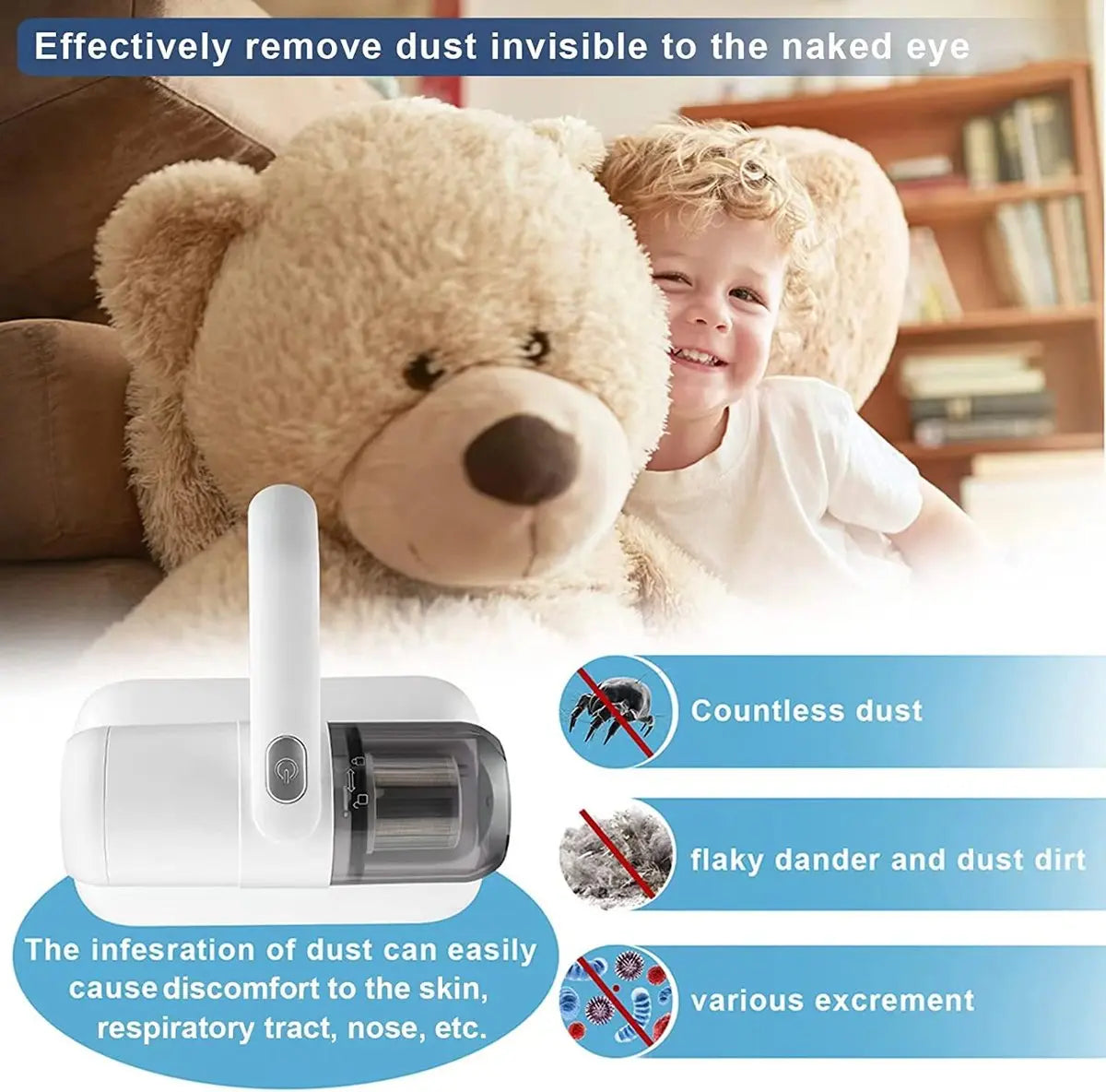 Handheld Fabric Vacuum Cordless HEPA Mite Removal
