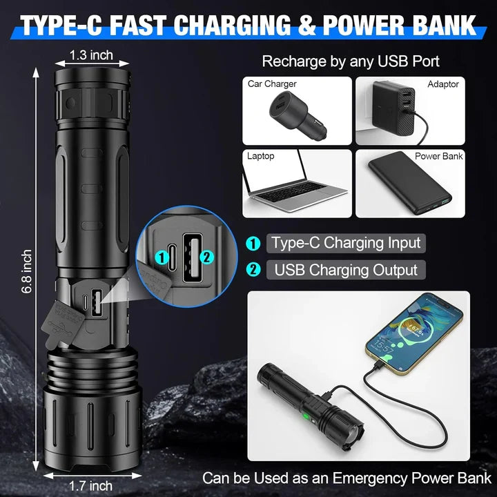 Handheld Flashlight Rechargeable High-Output LED Adjustable Focus