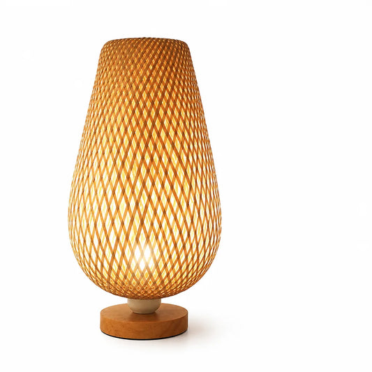 Handmade Bamboo and Wood Table Lamp with Woven Shade (E27 Socket)