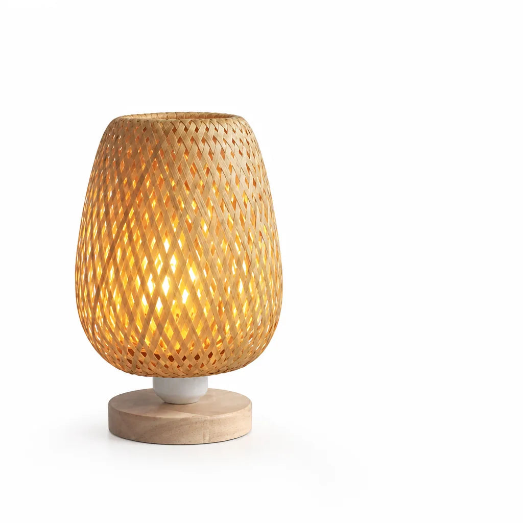 Handmade Bamboo and Wood Table Lamp with Woven Shade (E27 Socket)