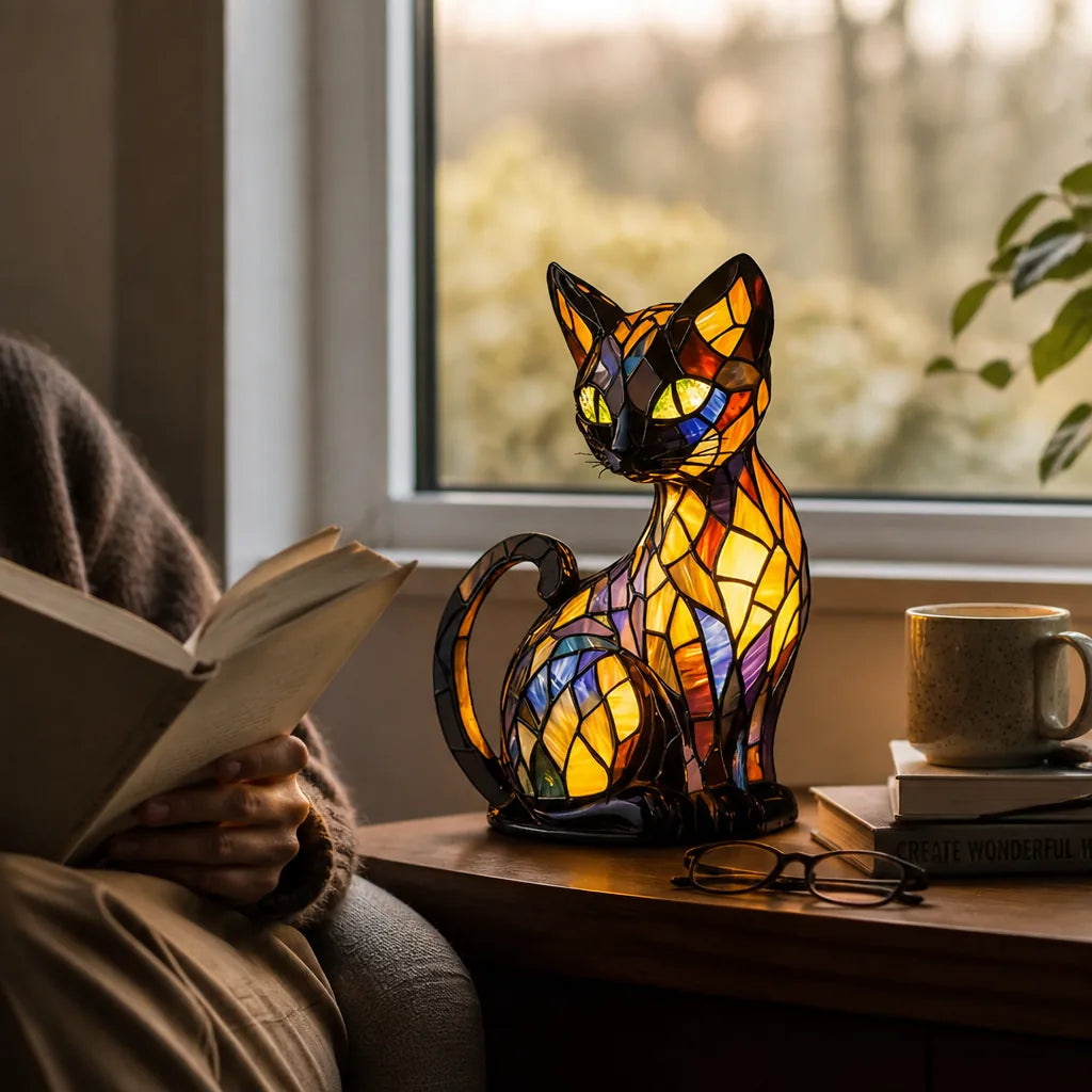 Handmade Sculptural Cat Table Lamp (Warm Ambient Light)