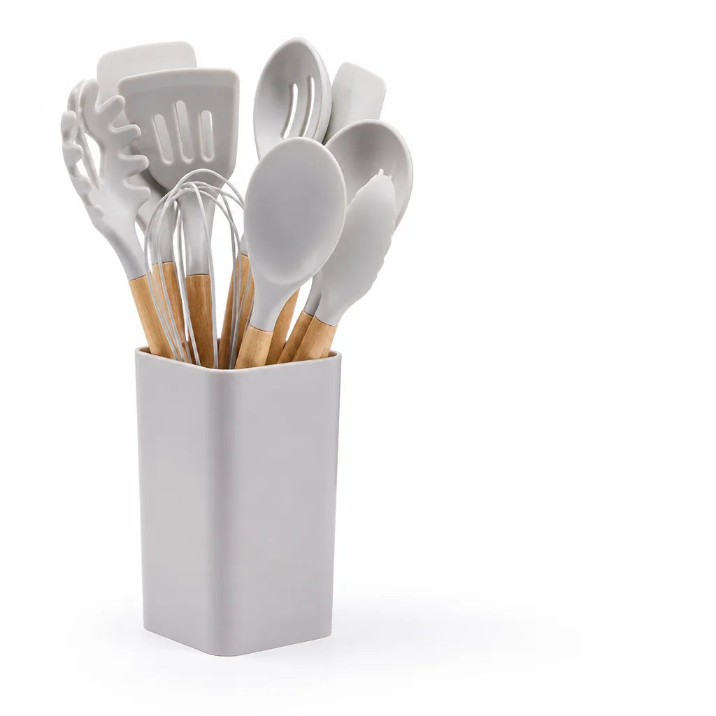 Heat-Resistant, Scratch-Resistant Silicone-Tipped Kitchen Utensil Set with Holder