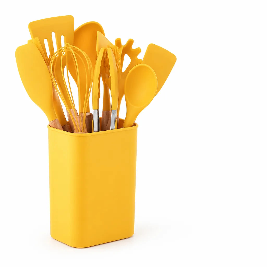 Heat-Resistant, Scratch-Resistant Silicone-Tipped Kitchen Utensil Set with Holder