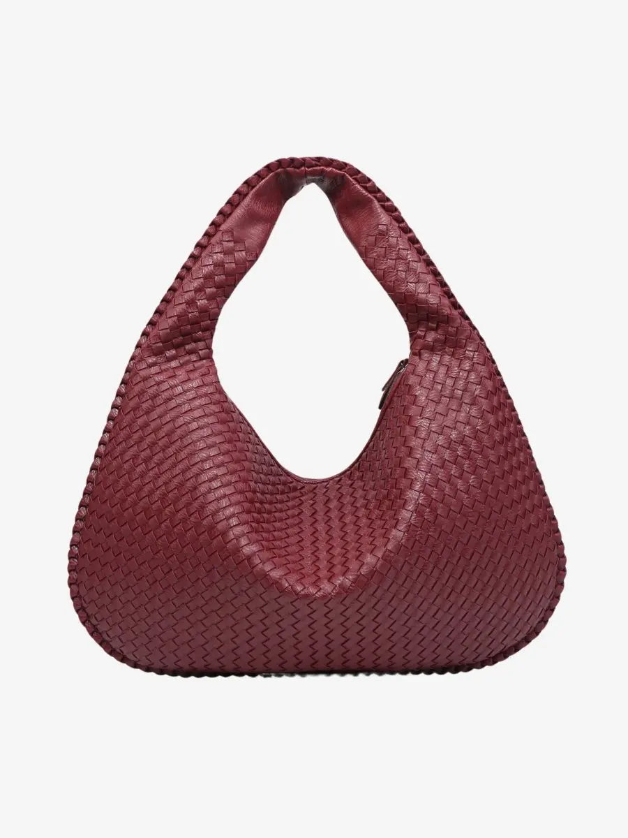 Hobo Bag Braided Genuine Leather Zipper & Padded Strap