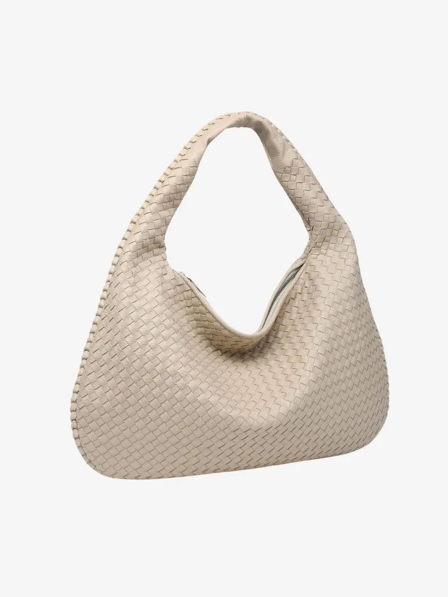 Hobo Bag Braided Genuine Leather Zipper & Padded Strap